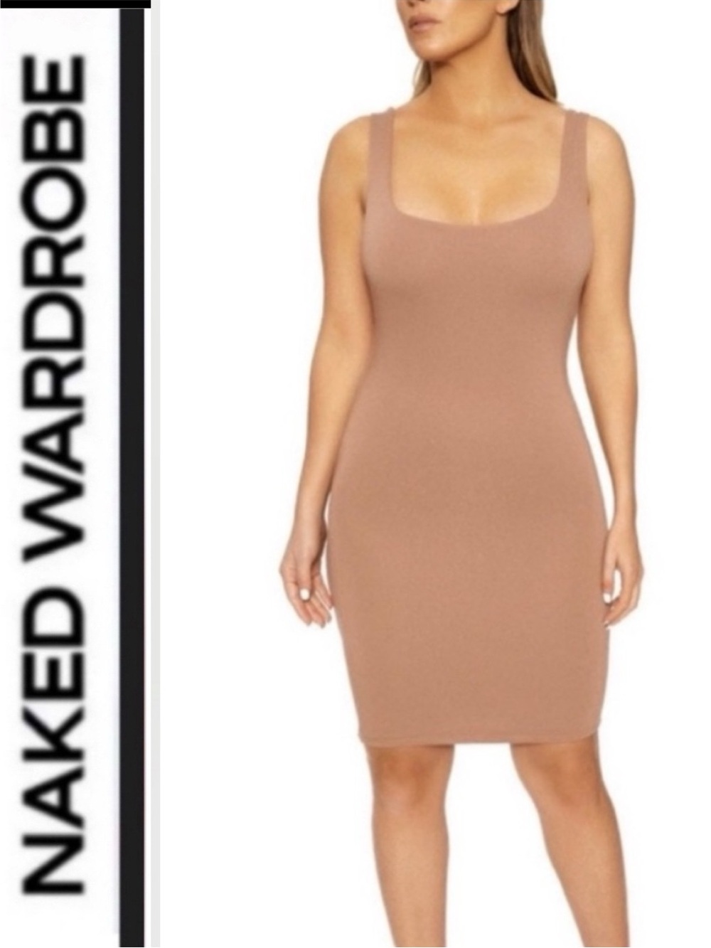 Naked Wardrobe🤎 snatched coco ~ Tan Bodycon Tank mini Dress XS